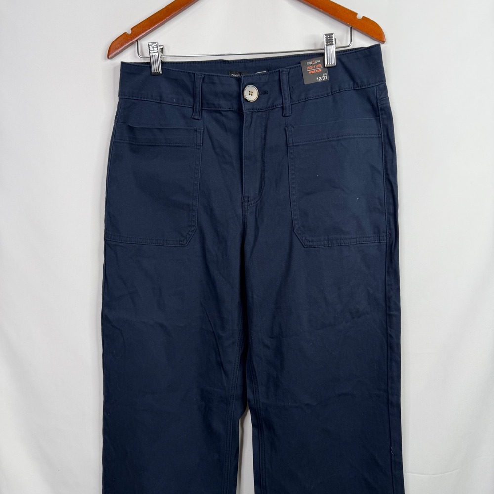 One5One Veda High Rise Wide Leg Pant Women 12 Navy NWT - Picture 4 of 8